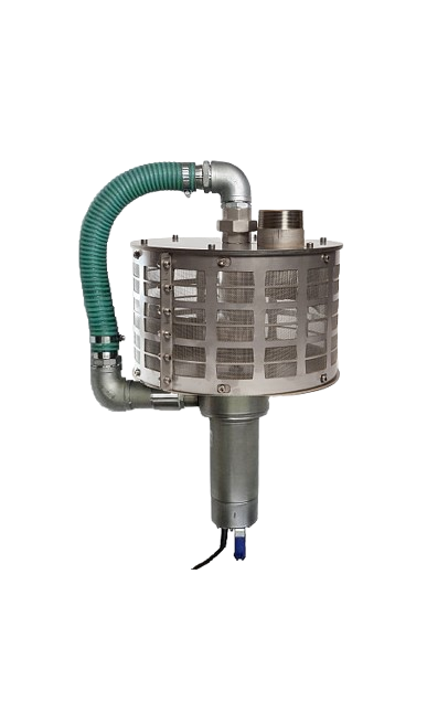 Self-cleaning suction intake strainer with built in automatic backwash pump to keep the filter backwashed and clear